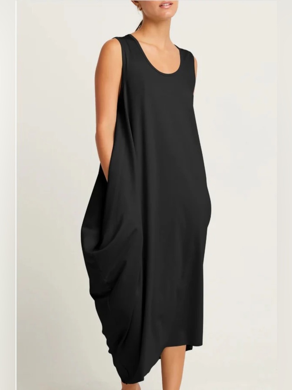Eileen Fisher Black Langenlook Waterfall Lantern Muscle Tank Jumper Dress Size M